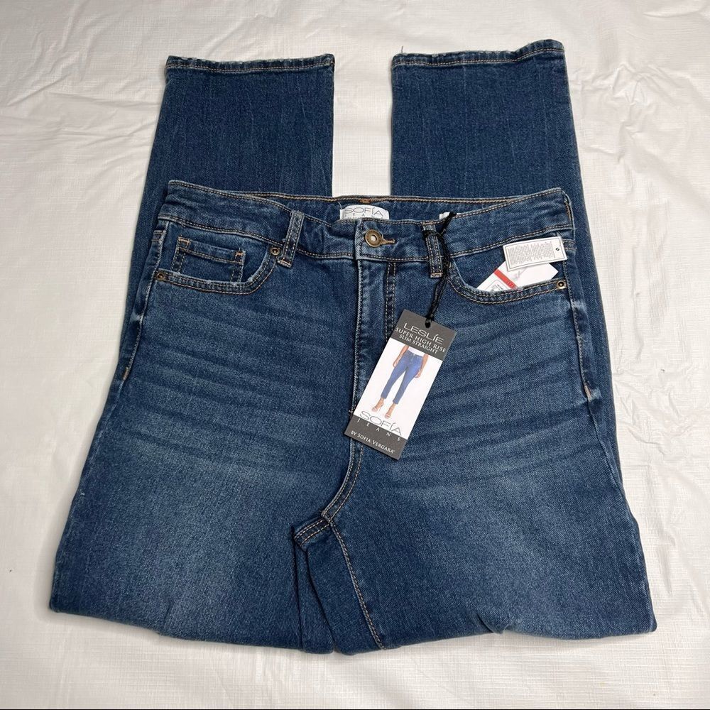 SOFIA Vergara Women Leslie Destructed High-Rise Slim Straight Jeans Blue Size 4 - Picture 5 of 11